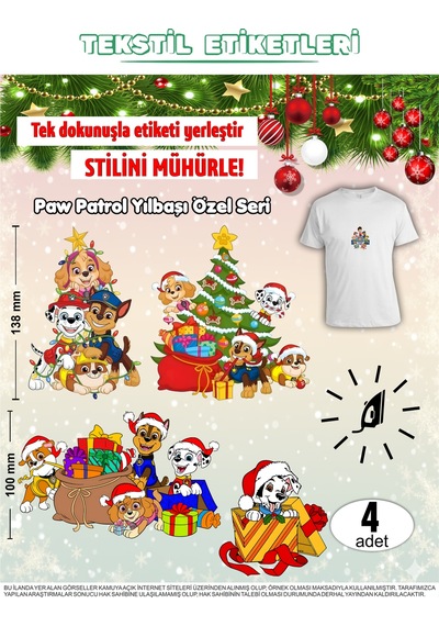 Ütü İle Yapışan Kıyafet Etiketi Paw Patrol Yılbaşı Özel Seri Karışık