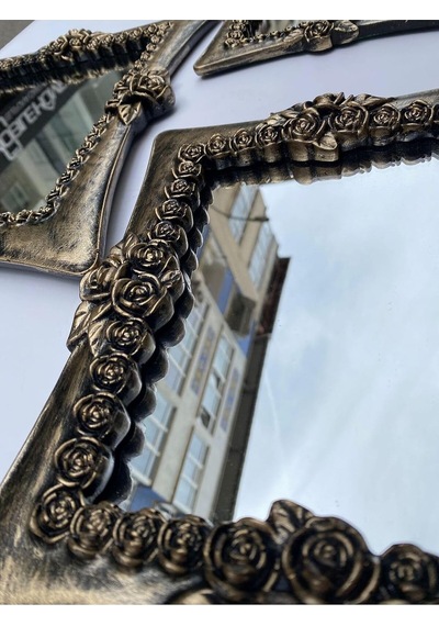 Tr Peramari Dekoratif Polyester Üçlü Kare Ayna Takımı Gold Siyah Eskitme Gold Siyah Diğer