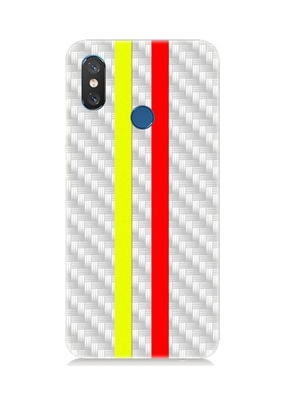 Xiaomi Mi 8 Uyumlu Sarı Kırmızı Metal Motif Desenli Silikon Kılıf