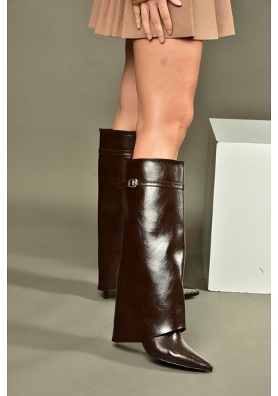 Fox Shoes V820141860 Kahverengi Rustik İnce Topuklu Kadın Çizme Kahverengi