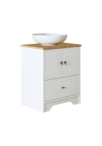 Ayaklı 2 Kapaklı Lavabolu Mdflam 60 Cm Banyo Dolap Atlantik Çam - Beyaz Ayaklı 2 Kapaklı Lavabolu Mdflam 60 Cm Banyo Dolap Atlantik Çam - Beyaz