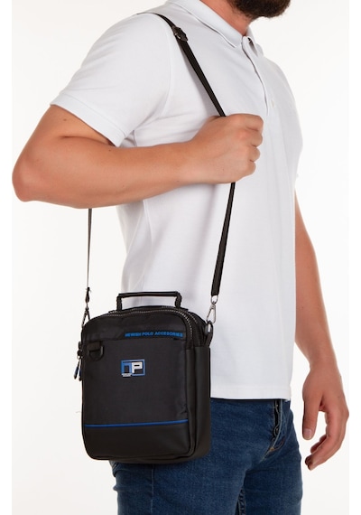 Newish Polo Erkek Siyah-mavi Impertex Kumaş Erkek Çapraz Omuz Ve El Çantası Günlük, Seyahat, Spor Siyah-mavi