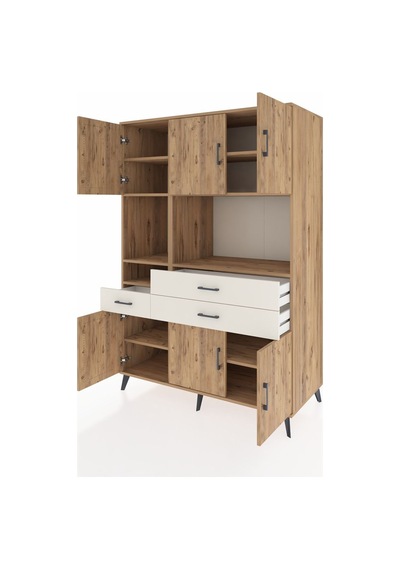 Kronos Dolap 9 Raflı 3 Çekmeceli 6 Kapaklı 132x59x195 Çam-çam... Çam