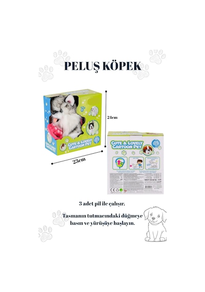 Yürüyen Havlayan Kuyruk Sallayan Tasmalı Peluş Köpek - Sesli Ve Hareketli Oyuncak Köpek Beyaz - Siyah