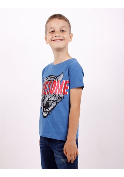 Toontoy Kids Toontoy Erkek Çocuk Baskılı Bisiklet Yaka Kısa Kollu Tişört İndigo