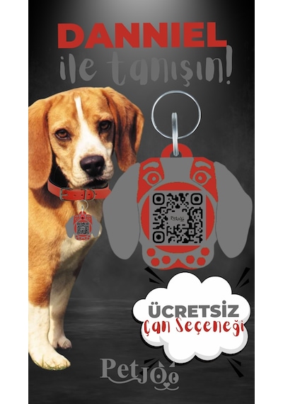 Petjoo 21.Danniel Gri-Kırmızı Qr'lı Köpek Künyesi