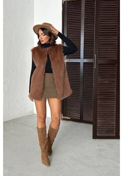 Verymoda Tüylü Yelek Vmf1567 Açık Kahve