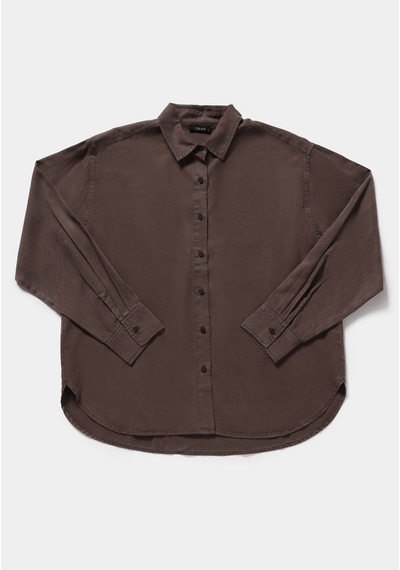 Colin's Colins Boyfriend Fit Shirt Neck Düz Kadın Kahverengi Uzun Kol Gömlek Cl1082412 Q1.v2 Brw