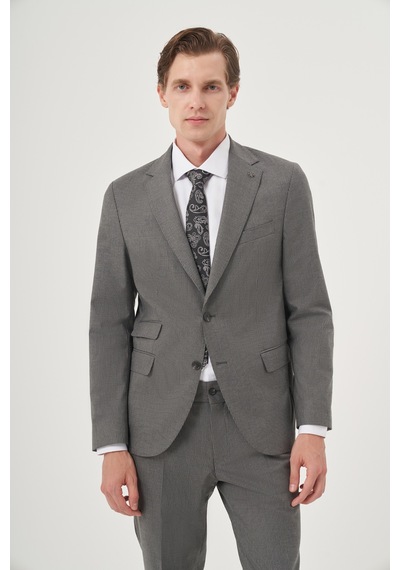 Morven Erkek Füme Poliviskon Trend Çizgili Slim Fit Mono Yaka Çift Kapak Cepli Takım Elbise 26mc001003050 Füme