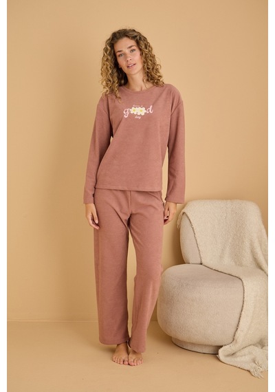 Siyah İnci Havlu Kumaş Örme Pijama Takım25226008 Pudra