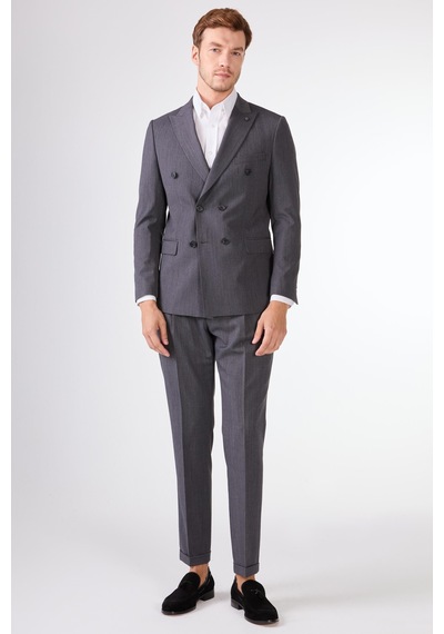 Dufy Gri Düz Erkek Takım Elbise - Slim Fit Gri