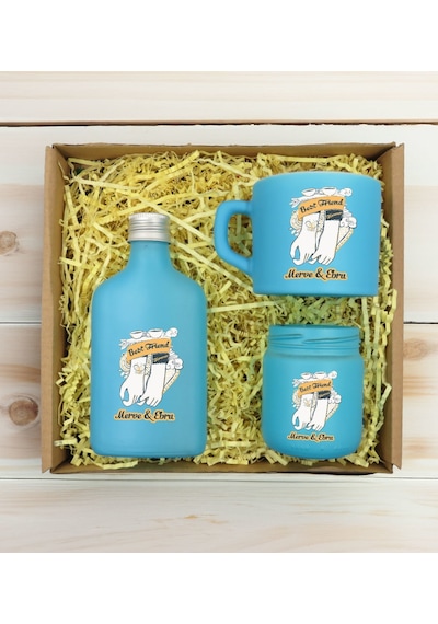 Bk Gift Kişiye Özel İsimli Dtf Best Friend Temalı Turkuaz Kahve Fincanı & Kolonya & Mum Hediye Seti-4, Arkadaşa Hediye, Doğum Günü Hediyesi Kobitmeyen