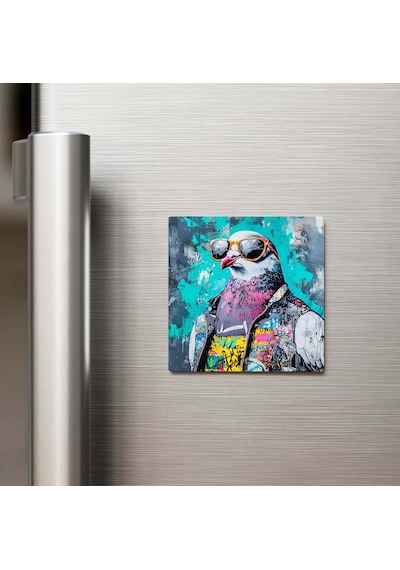 Pigeon - Güvercin - Güneş Gözlüklü Style - Buzdolap Magneti - 9x9 Cm