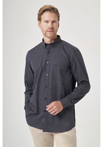 İmza Siyah-beyaz Düğmeli Yaka Uzun Kol Cepsiz Slim Fit %100 Pamuk Gömlek 1004260204 Siyah - Beyaz