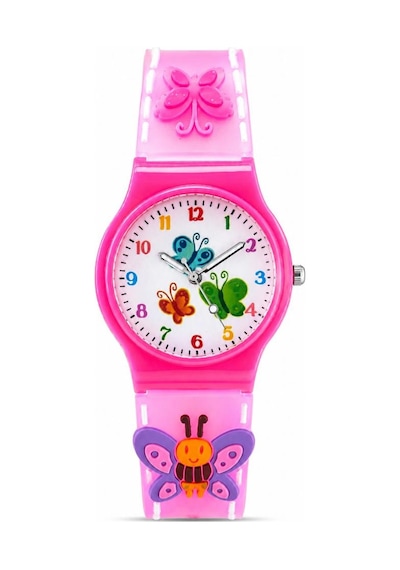 3d Kabartmalı Kelebek Desenli Kız Çocuk Saati Pembe St-304449 Beyaz
