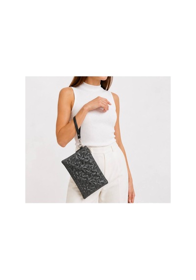 Wikidays.s Moda Trendi Kadın Orta Boy Yıldız Desenli El Çantası - Parlak Dokulu Bilek Askılı Portföy Clutch Gri