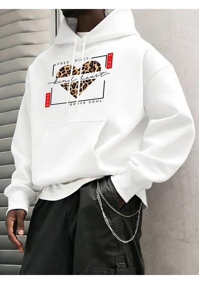 Startmore Startmoreserbest Ruh Nazik Kalp Cesur Ruh Baskılı Kapüşonlular Erkek Polar Rahat Hoody Günlük Hip Hop Beyaz