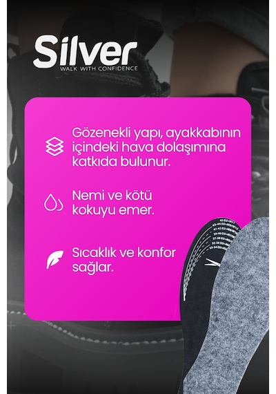 Silver Isı Koruyucu Keçe Ayakkabı Tabanlığı - Sıcak Tutan Kışlık Taban 35-45