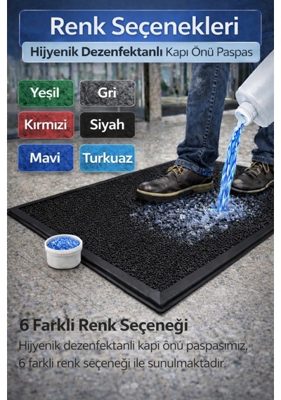 Myfloor Renkli Dezenfektan 50x70 Cm Kıvırcık Paspaslı Hijyenik Kauçuk Paspas Siyah