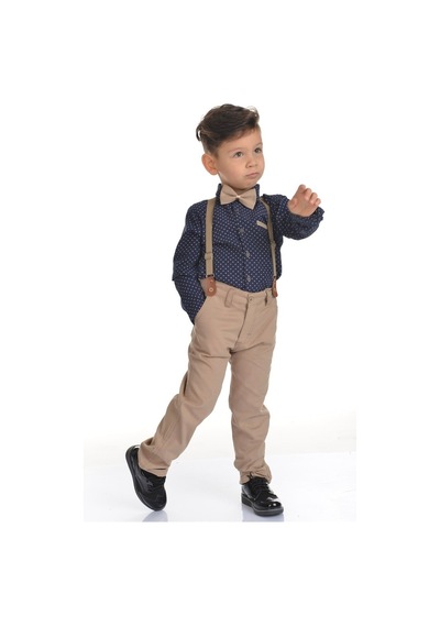 Buse&Eylül Bebe Krem Papyonlu Pantolon Askılı Erkek Çocuk Takımı