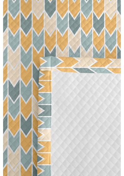Sarı Geometrik Modern Genç Odası Tek Kişilik Pike Takımı-mavi Beyaz 160x220 Cm Kapitone Yatak Örtüsü Ayazlı Eşik Akışı