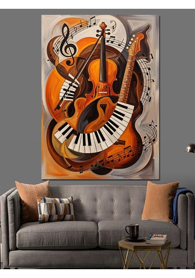 Ahşap Tablo Gitar Müzik Aleti Soyut