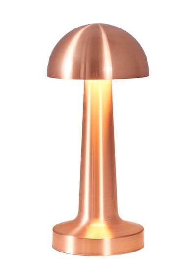 Mantar Masa Lambası Rose Bakırrenk Şarjlı Kablosuz Metal Masa Lambası, Dokunmatik Led Başucu Lambası Rose Gold