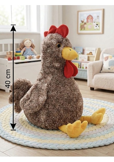 Sesli Öten Çilli Horoz Peluş Oyuncak 40 Cm Açık Kahverengi