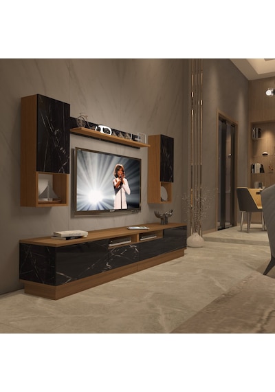 Decoraktiv Trendstyle 5220das Mdf Tv Ünitesi Tv Sehpası Ceviz - Siyah Mermer