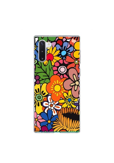 Samsung Galaxy Note 10 İle Uyumlu 1mm Slim Fit Retro Colors 2 Baskılı Şeffaf Kılıf Şeffaf