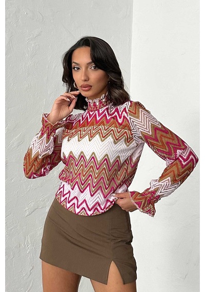 Verymoda Zik Zag Desen Bluz F1558 FUŞYA