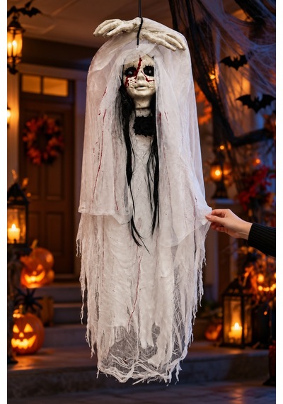 Halloween Cadılar Bayramı Sensörlü Işıklı Sesli Hayalet Gelin Asılabilir Büyük Korku Süsü 120 Cm Diğer