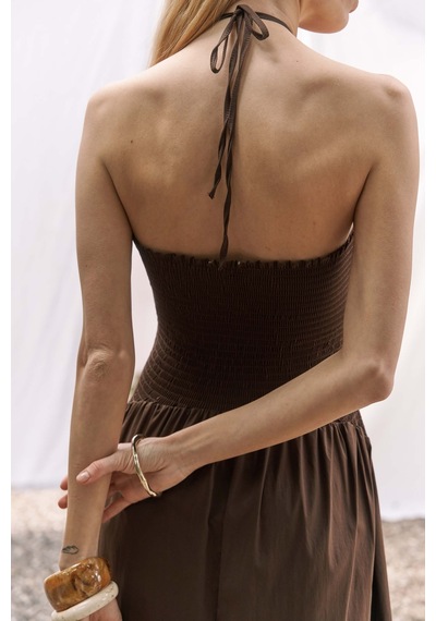 Mai Collection Mai Studios Co. Elisa Gül Detay Koyu Kahve Uzun Elbise