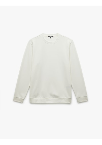 Koton Uzun Kollu Bisiklet Yaka Basic Sweatshirt Beyaz 7wam70011mk