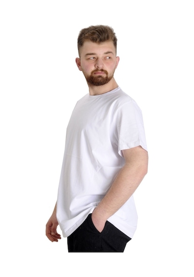 Mode Xl Büyük Beden Likralı T-Shirt Bisiklet Yaka 20149 Beyaz 001