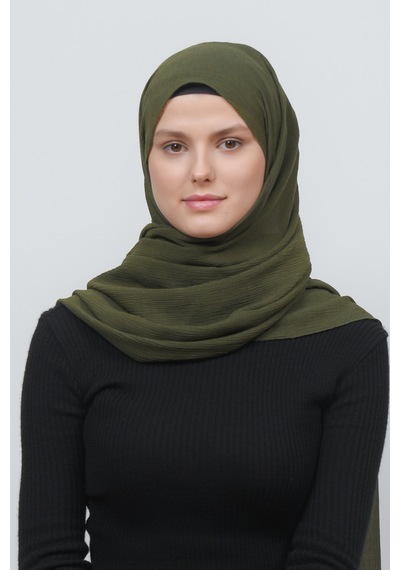 Altobeh Kadın Pratik Kırışık Krinkıl Mira Tesettür Şal - Haki