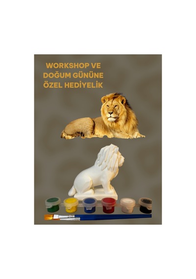 3d Aslan-lion Figür Boyama Seti - Kendin Boya Hobi Ve Etkinlik Seti - Akrilik Boya + 2 Fırça
