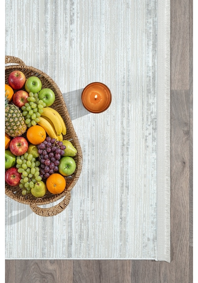 Bambum Soft 1002 Gri Düz Desen Modern Bambu Saten Kaymaz Taban Yıkanabilir Salon Mutfak Halısı Gri - Beyaz
