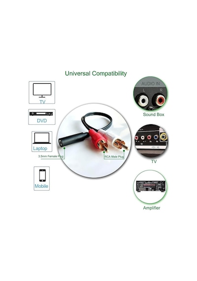 3.5mm Stereo Dişi to 2 RCA Erkek Tos Ses Kablosu - AUX Dönüştürücü Kablo - 30cm