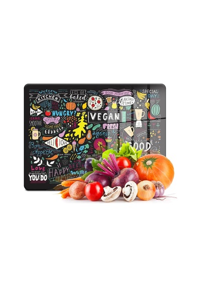 Cam Kesme Tahtası Ve Sunumluk Karışık Yazı Desenli 30x40 Cm Çok Renkli