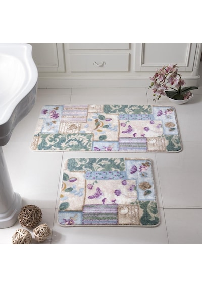 Taç Banyo Paspas Takımı Seti 2'Li Baskılı Patchwork Çok Renkli