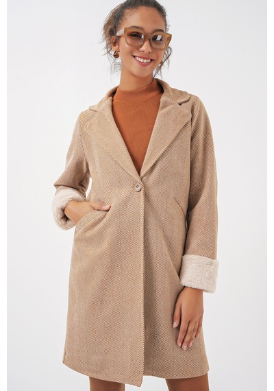 Bigdart 9085 Balık Sırtı Kaşe Kaban - Camel