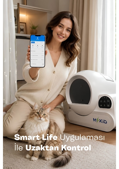 Akıllı Otomatik Kedi Tuvaleti, Wifi Ve Bluetooth Kontrollü Ve Ir Güvenlik Sensörlü, Koku Giderici Karbon Filtreli - Uygulama İle Kontrol Edilebilir