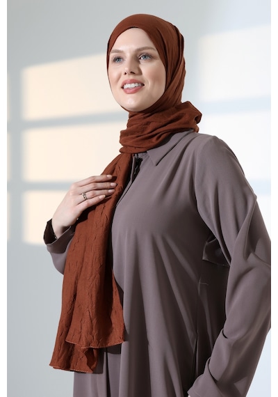Kadın Tesettür Bambu Kraş Şal, Ütü Gerektirmeyen Doğal Hijab Başörtüsü 75x180 Cm - Kahverengi