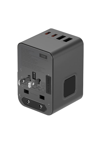 Energea Travelworld Universal Gan70 1 Adet 70w Type C 2 Adet 15w Type C Ve 2 Adet 15w Usb Çıkışlı Pd Hızlı Şarj Aleti - Siyah