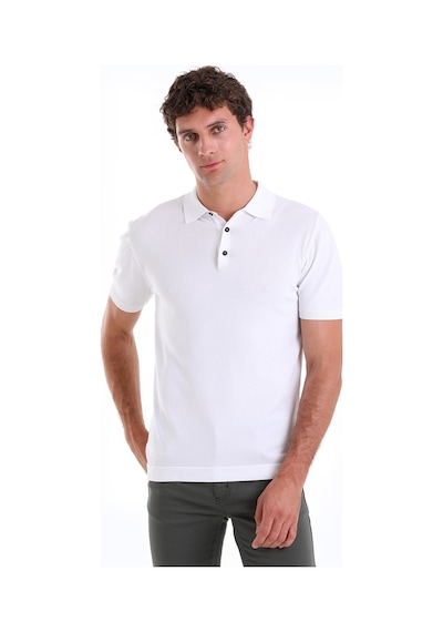 Hatemoğlu Beyaz Comfort Fit Düz Polo Yaka Rayon Triko Tişört Beyaz