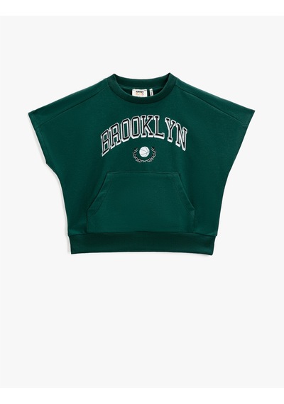 Koton Baskılı Kanguru Cepli Kısa Kollu Sweatshirt Yeşil 2skb10104tk