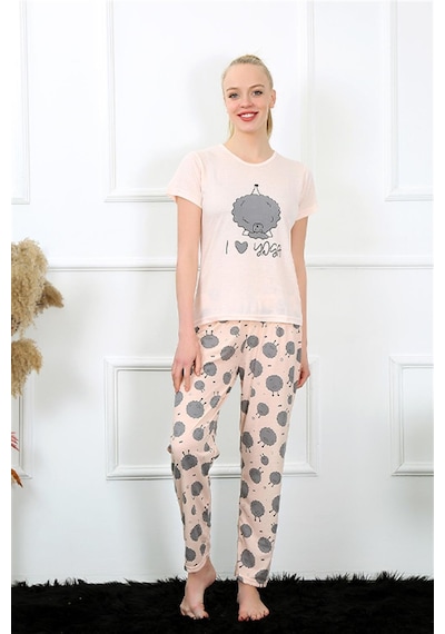 Akbeniz Kadın Kısa Kol Pijama Takım 20410 - M Pudra
