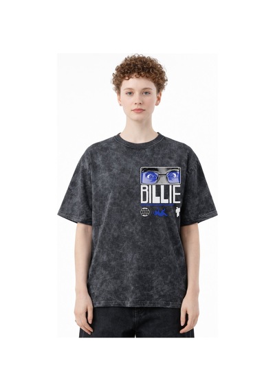Sevbano Billie Eilish Şarkıcı Baskılı Unisex Oversize Eskitme Yıkamalı Ti Siyah