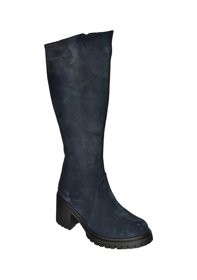 Fox Shoes R654047702 Lacivert Hakiki Deri Süet Kalın Topuklu Kadın Çizme Lacivert